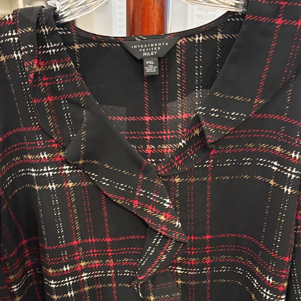 Investments Black and Red Plaid Blouse